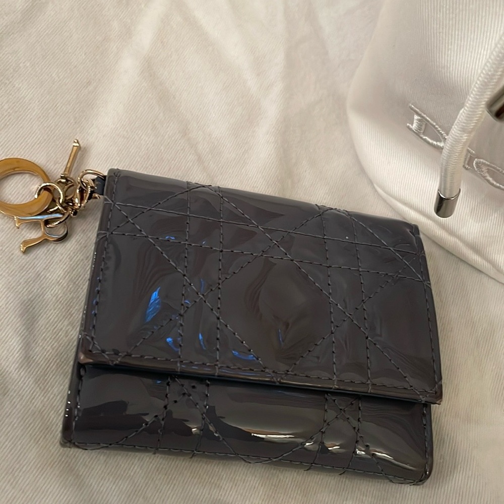 DIOR Lady Dior Lotus Wallet in Blue Patent Calfskin
